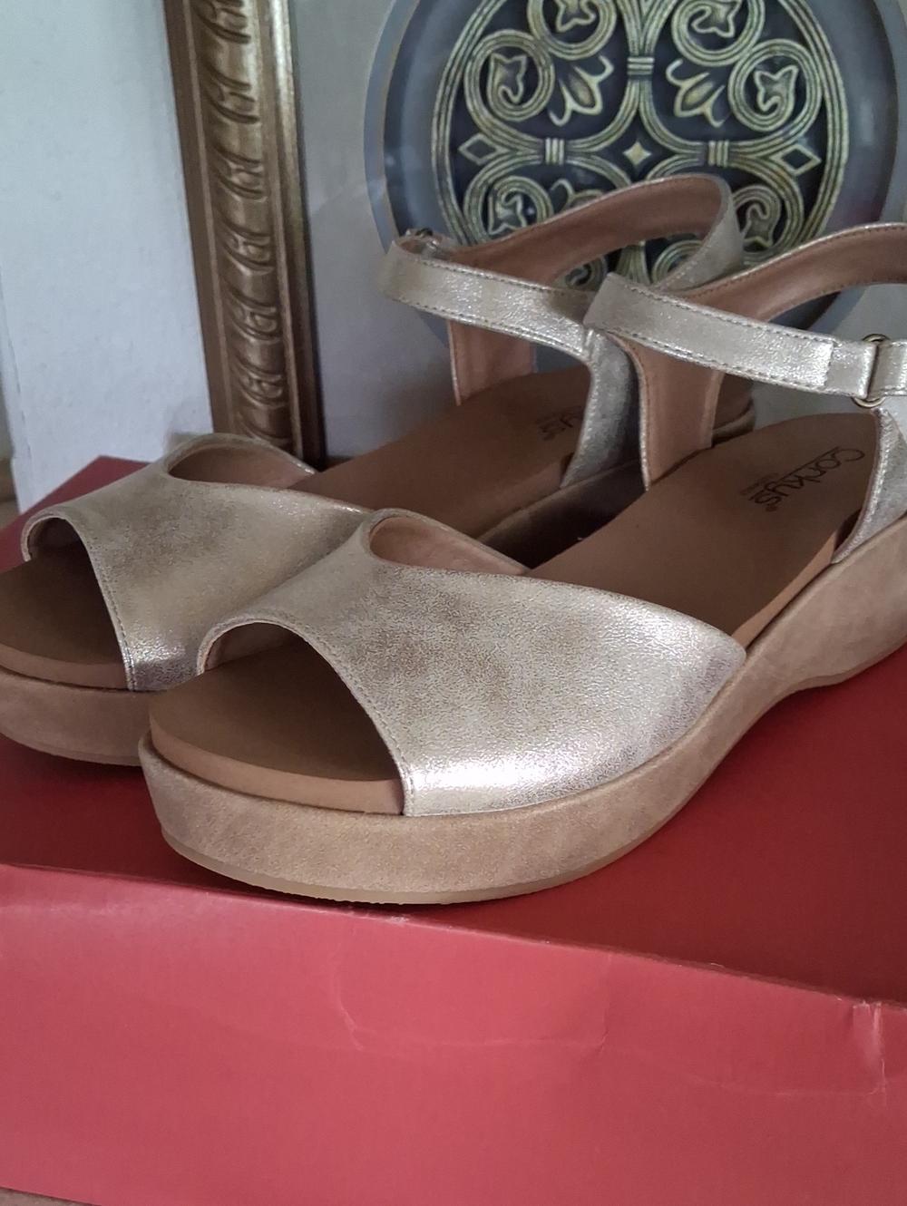 NEW! Women’s Metallic Gold Platform Sandals with Ankle Strap